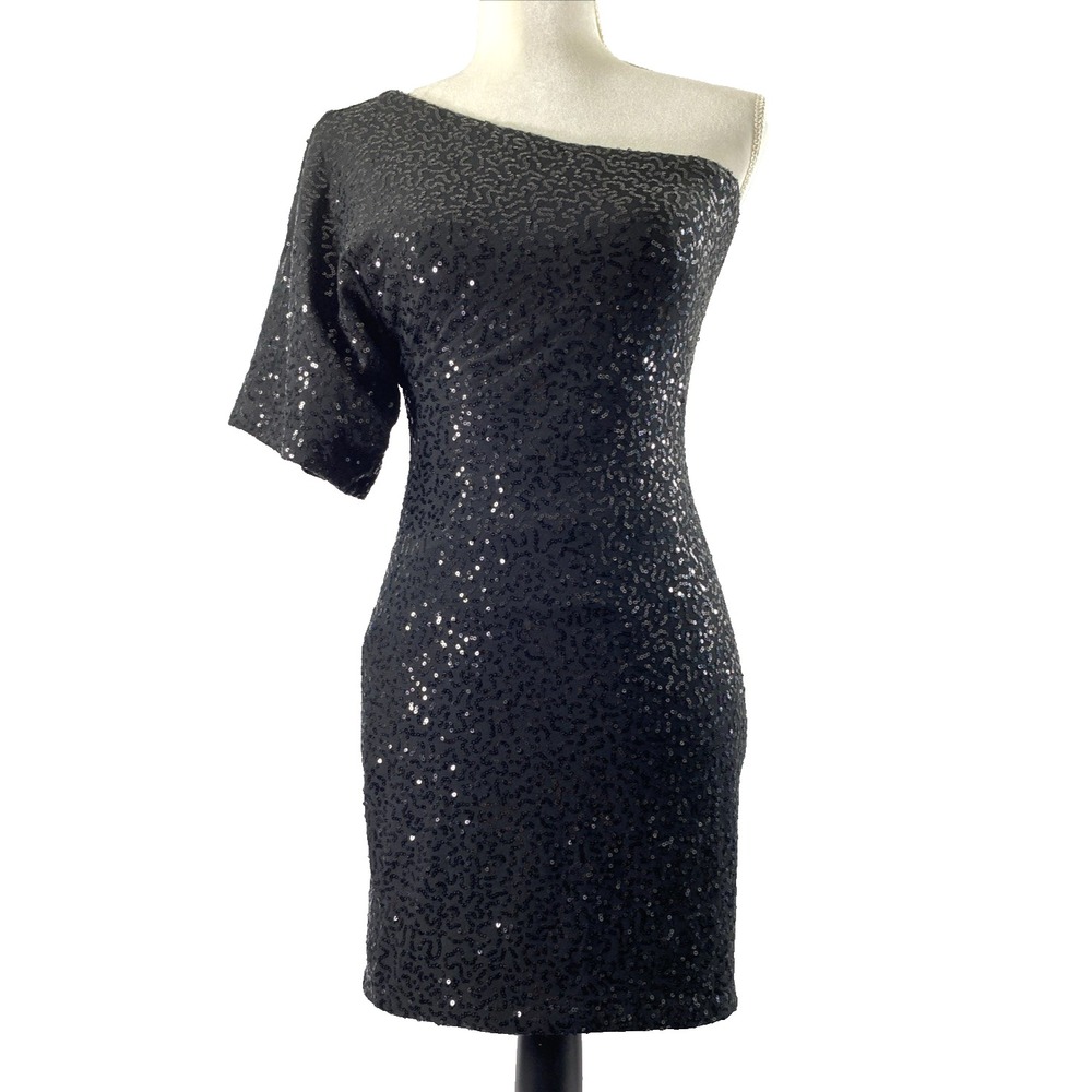 Womens‎ Black Sequin Dress Size 2 One Shoulder Party Hoco Homecoming NYE Holiday
